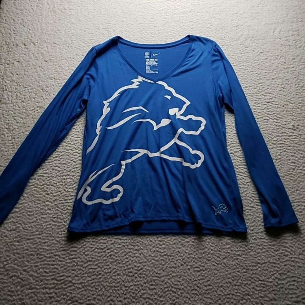 Detroit Lions Shirt Mens XL Blue NFL Football Nike Tri Blend Long Sleeve V Neck